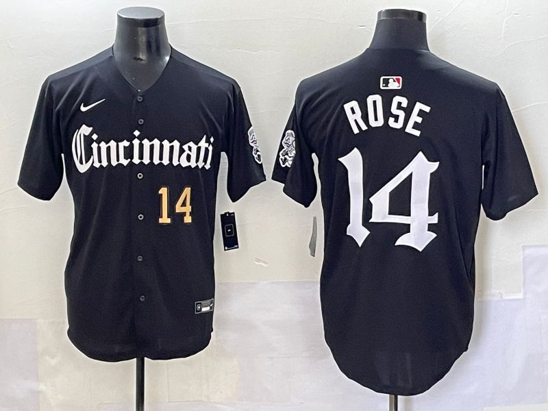 Men 2025 Cincinnati Reds #14 Rose Black Five generations Joint Name Nike MLB Jersey style 5->cincinnati reds->MLB Jersey